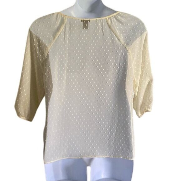 Ann Taylor Petite Sheer Textured Polyester Keyhole Blouse Petite Large - Picture 7 of 9